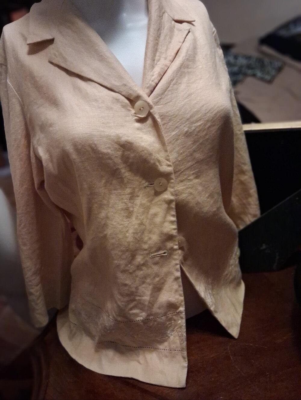 Women's Butter-Scoth Button-Front Linen Blend Top/crop Pants Set